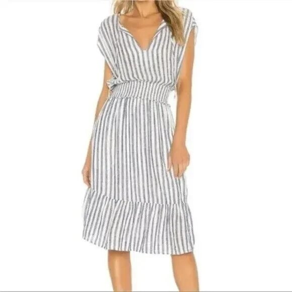 Rails Dresses & Skirts - Rails Ashlyn Rio Stripe Midi Dress Size XS Blue V-Neck Linen Beachy Boho